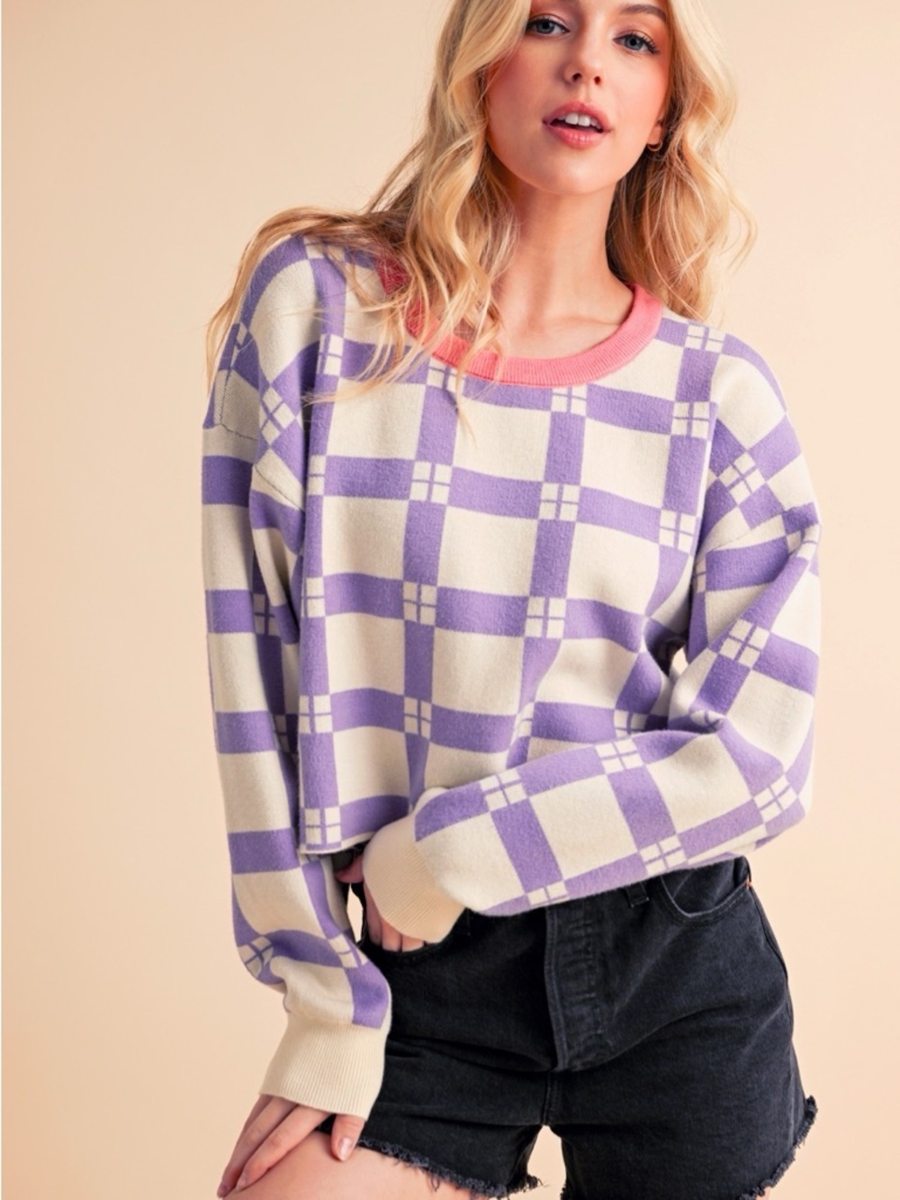 Daily Practice by Anthropologie Pam Plaid Checkered Cropped Sweater • Medium - Picture 1 of 9